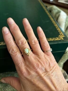 Zales Gold Opal Pear Ring in Iridescent White 10k